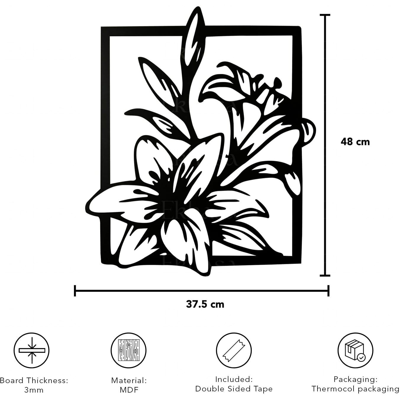Ekhasa Wooden Wall Art For Wall Decor | Wooden Art For Wall Decoration | Wall Art Carving Panels For Bedroom, Dining, Drawing, Living Room, Stair Walls Or Kitchen | Wall Piece Black Art Frames