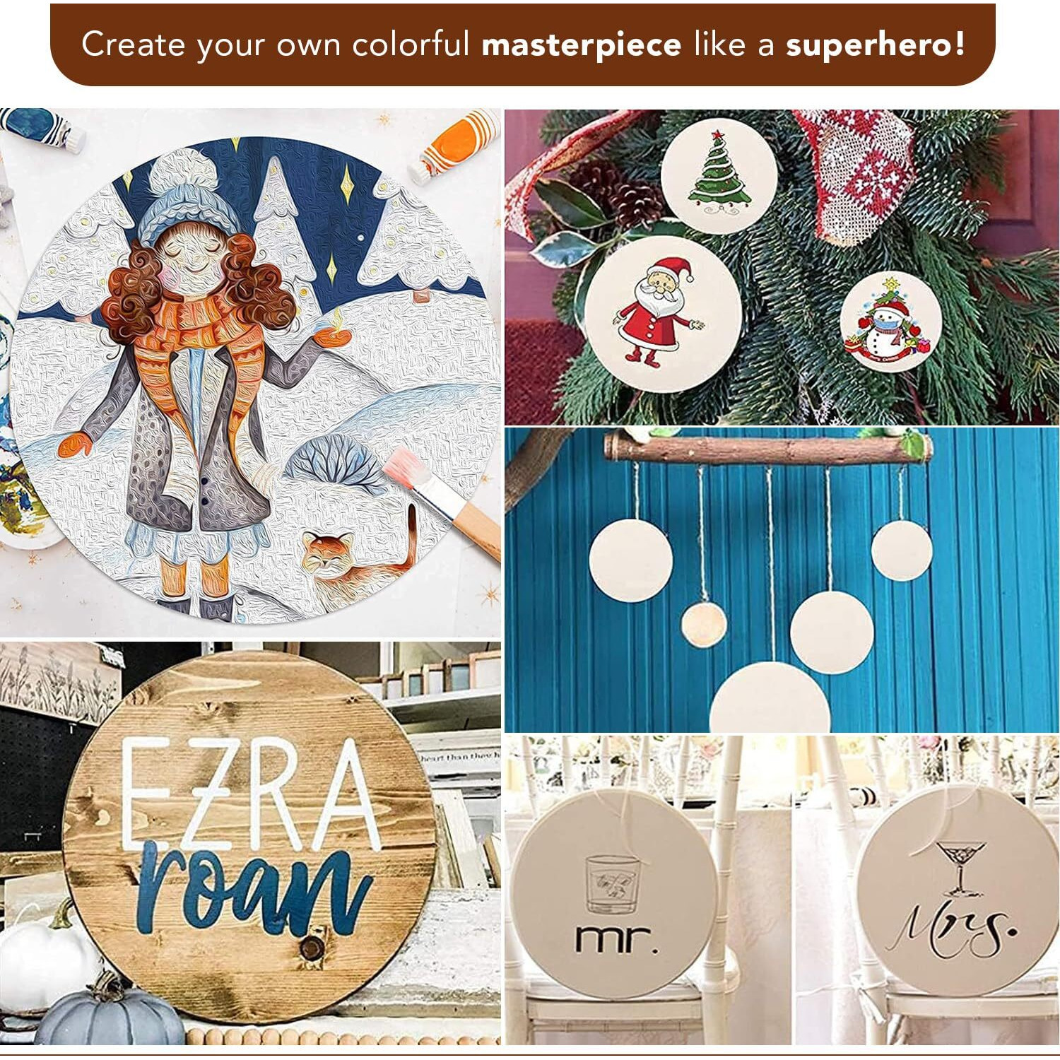 Tinker Squad Mdf Boards For Art And Craft | 6X6 Inch Round Wooden Card Board | Diy Coaster Cutouts | 6 Pieces | Pine Wood