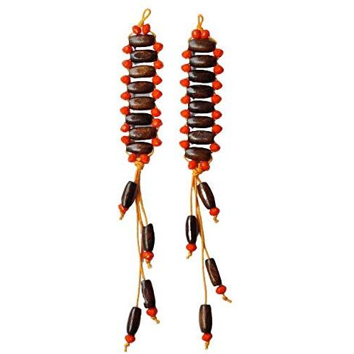 Paushak Boutique Beautiful Orange Beads Wooden Handmade Hanging Button (Set Of 1)