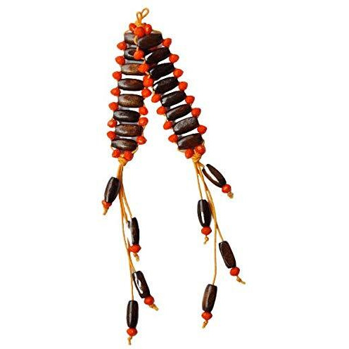 Paushak Boutique Beautiful Orange Beads Wooden Handmade Hanging Button (Set Of 1)
