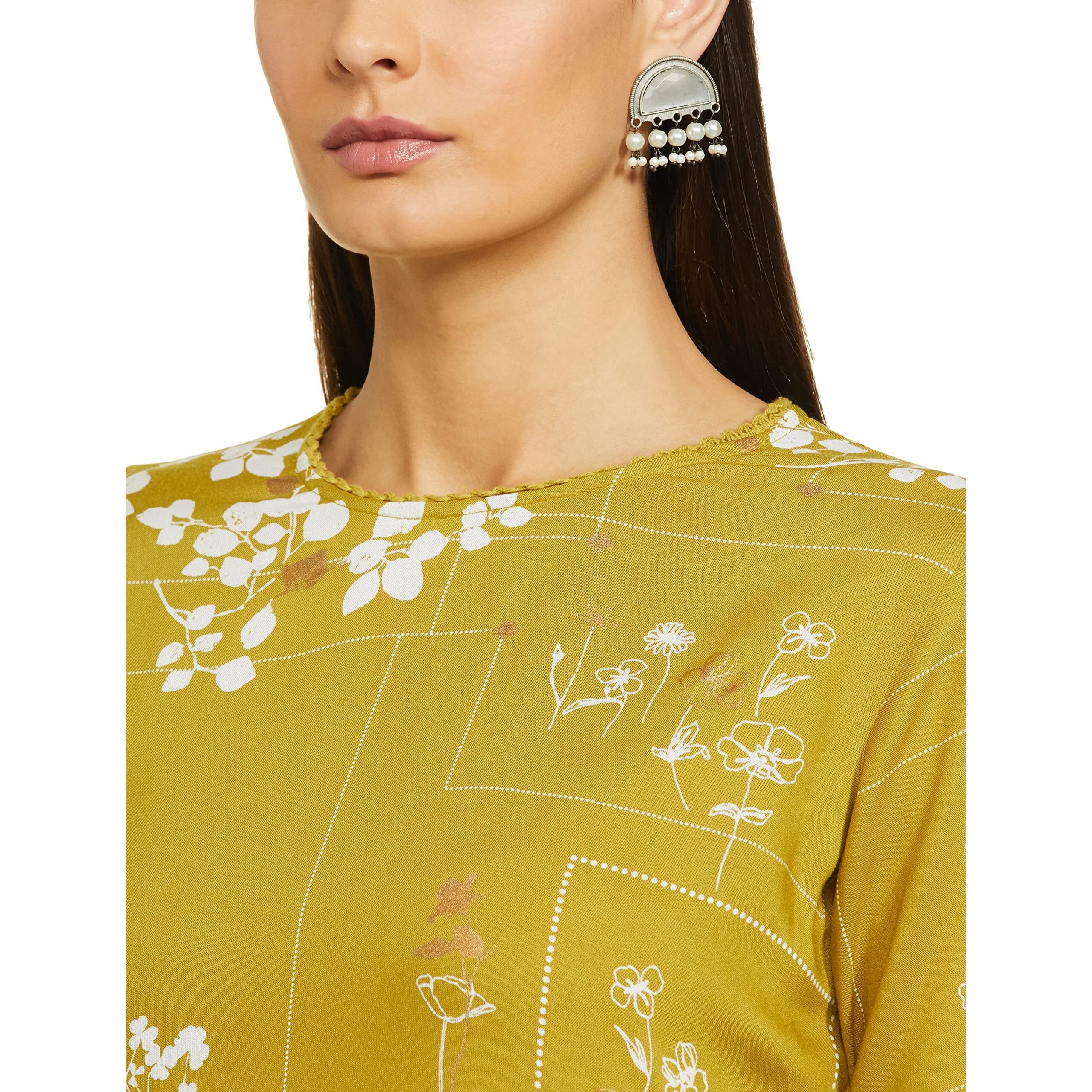 Max Women's Rayon Straight Tunic Shirt (Tfes22Ecpf08_Lime Green