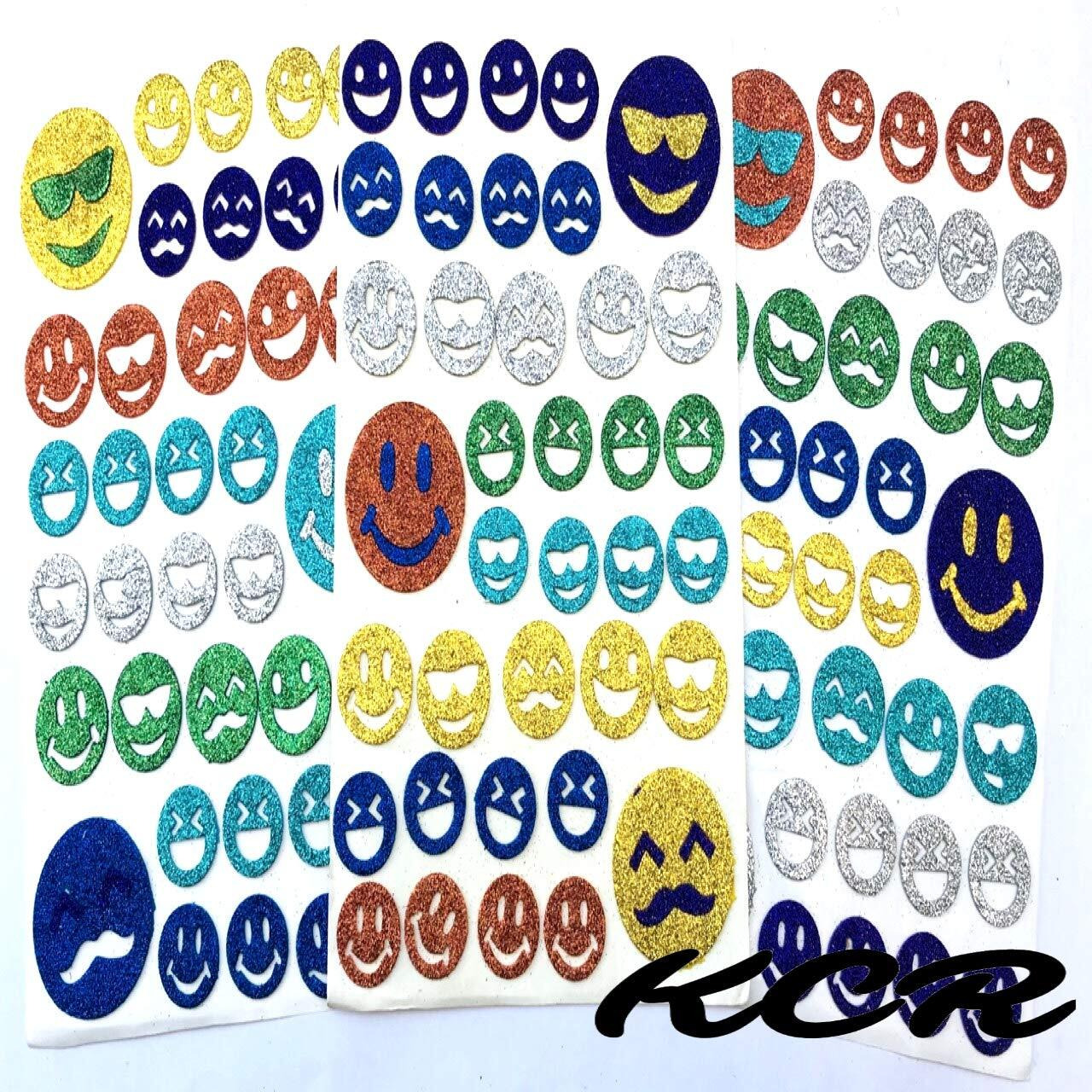Kcr Eva Foam Glitter Smileys/Emojis Self Adhesive Stickers For Kids, Children Learning Or Art & Craft(Set Of 3)