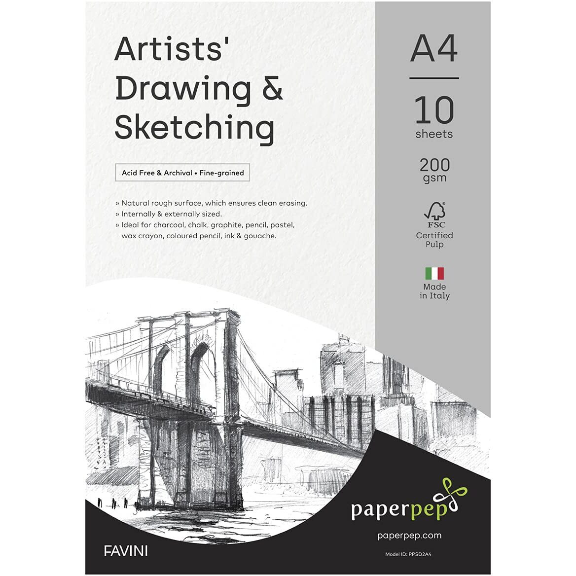 Paperpep Artists' Sketching & Drawing Paper 200Gsm A4 Pack Of 10 For Sketching & Drawing With Pencil, Charcoal, Graphite, Redchalk Pastel, Chalk, Oil Pastel & Wax Crayon For Artists' & Amateurs