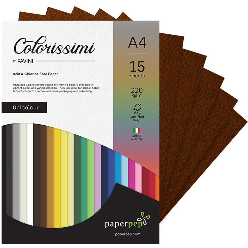 Paper Pep Colorissimi Card Stock 220Gsm A4 Cioccolato (Chocolate Brown) Unicolor Pack Of 30 Sheets