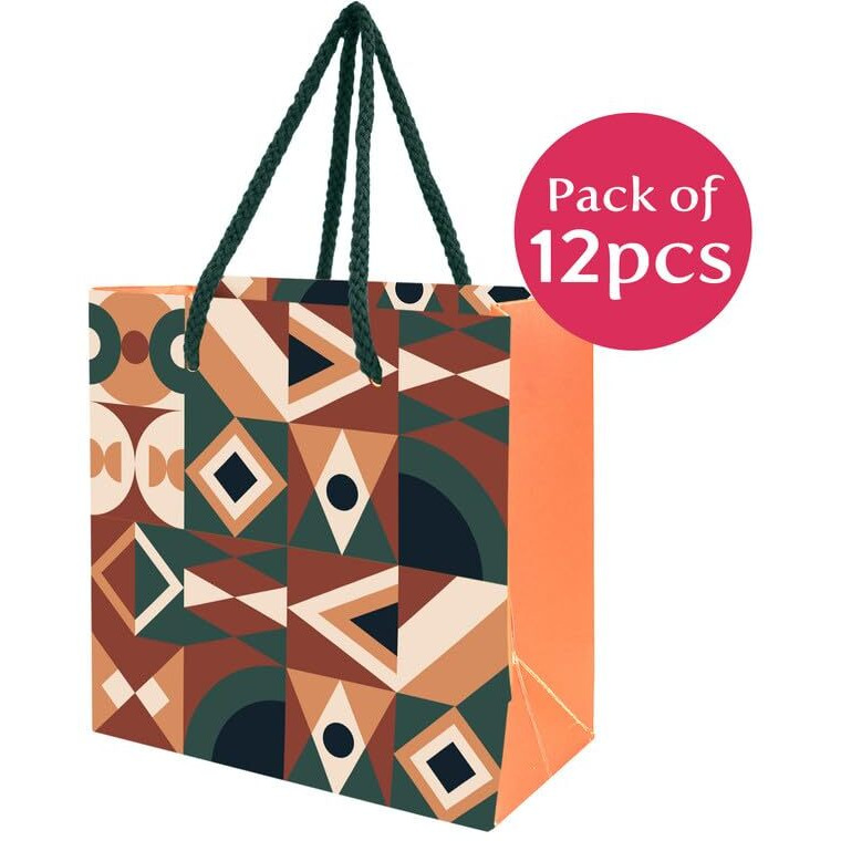 Paperpep Orange Abstract Pattern Print 6&quotX3&quotX6" Gifting Paper Bag| Ideal For Return Gifts, Presents, Weddings, Birthday, Holiday Presents, Celebrations | Pack Of 12