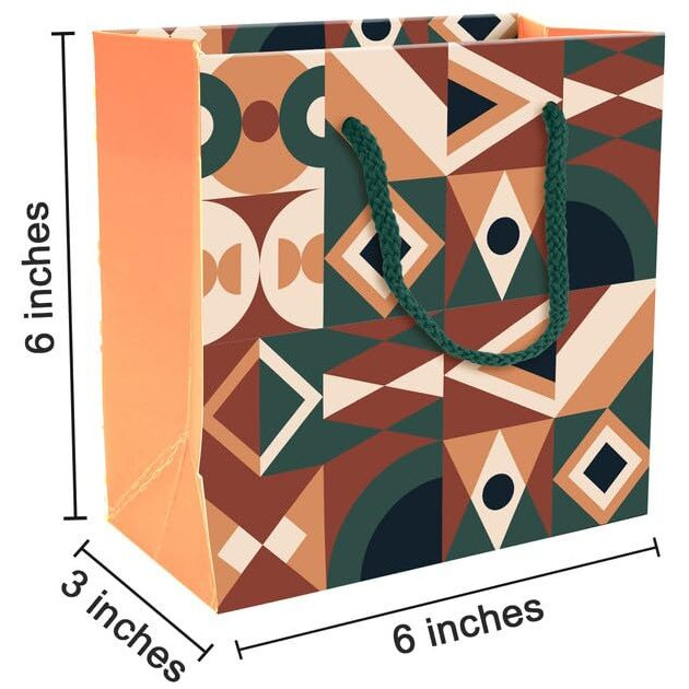 Paperpep Orange Abstract Pattern Print 6&quotX3&quotX6" Gifting Paper Bag| Ideal For Return Gifts, Presents, Weddings, Birthday, Holiday Presents, Celebrations | Pack Of 12