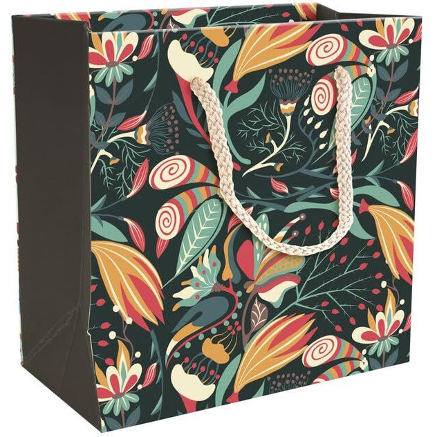 Paperpep Black Floral Print 6&quotX3&quotX6" Gifting Paper Bag| Ideal For Return Gifts, Presents, Weddings, Birthday, Holiday Presents, Celebrations | Pack Of 12