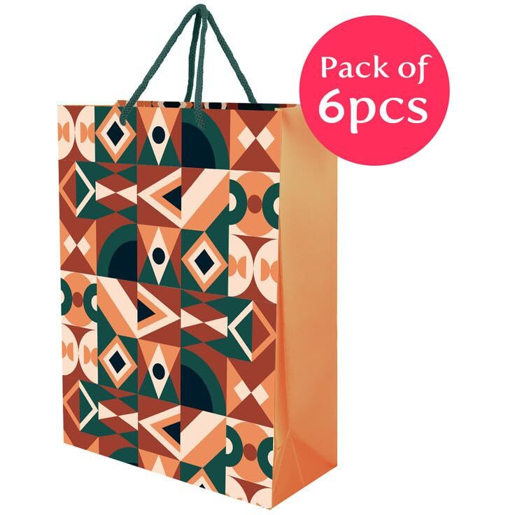 Paperpep Orange Abstract Pattern Print 7&quotX4&quotX9" Gifting Paper Bag| Ideal For Return Gifts, Presents, Weddings, Birthday, Holiday Presents, Celebrations | Pack Of 6