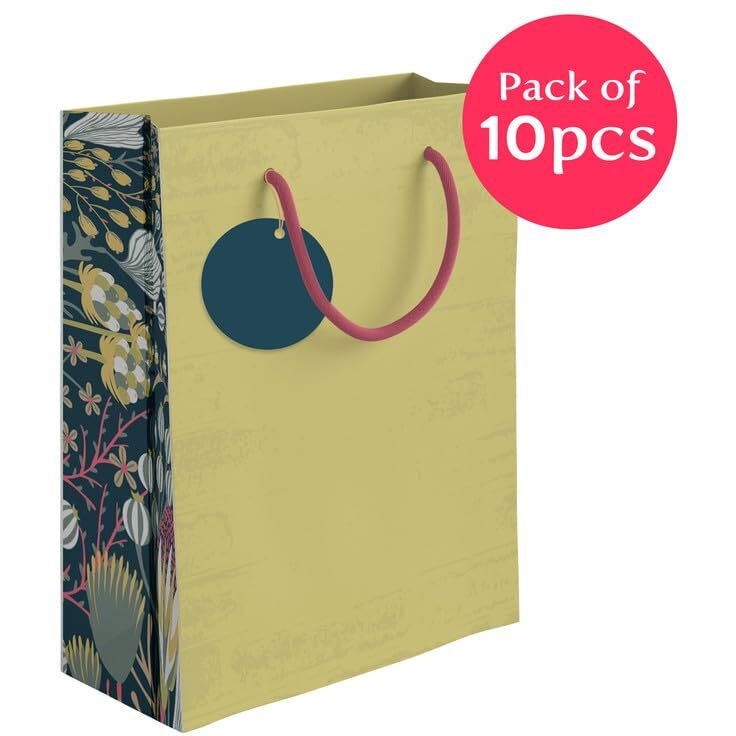 Paperpep Green Floral Side Print 7&quotX4&quotX9" Gifting Paper Bag| Ideal For Return Gifts, Presents, Weddings, Birthday, Holiday Presents, Celebrations | Pack Of 10