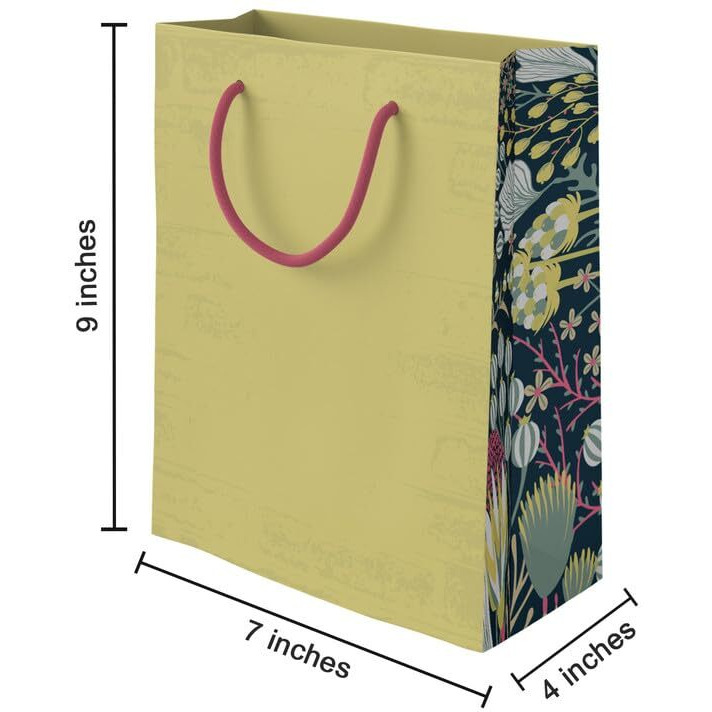 Paperpep Green Floral Side Print 7&quotX4&quotX9" Gifting Paper Bag| Ideal For Return Gifts, Presents, Weddings, Birthday, Holiday Presents, Celebrations | Pack Of 10