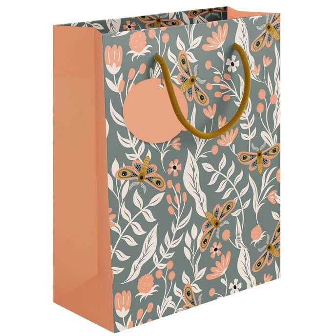 Paperpep Grey Floral & Moth Pattern Print 7&quotX4&quotX9" Gifting Paper Bag| Ideal For Return Gifts, Presents, Weddings, Birthday, Holiday Presents, Celebrations | Pack Of 6