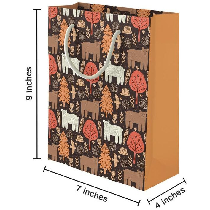 Paperpep Brown Autumn Jungle Print 9&quotX4&quotX7" Gifting Paper Bag| Ideal For Return Gifts, Presents, Weddings, Birthday, Holiday Presents, Celebrations | Pack Of 10