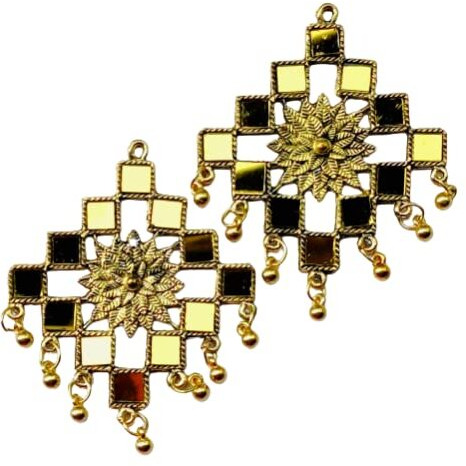 Paushak Boutique Designer Antique Golden Square Mirror Flower Button (Set Of 1)