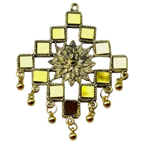 Paushak Boutique Designer Antique Golden Square Mirror Flower Button (Set Of 1)