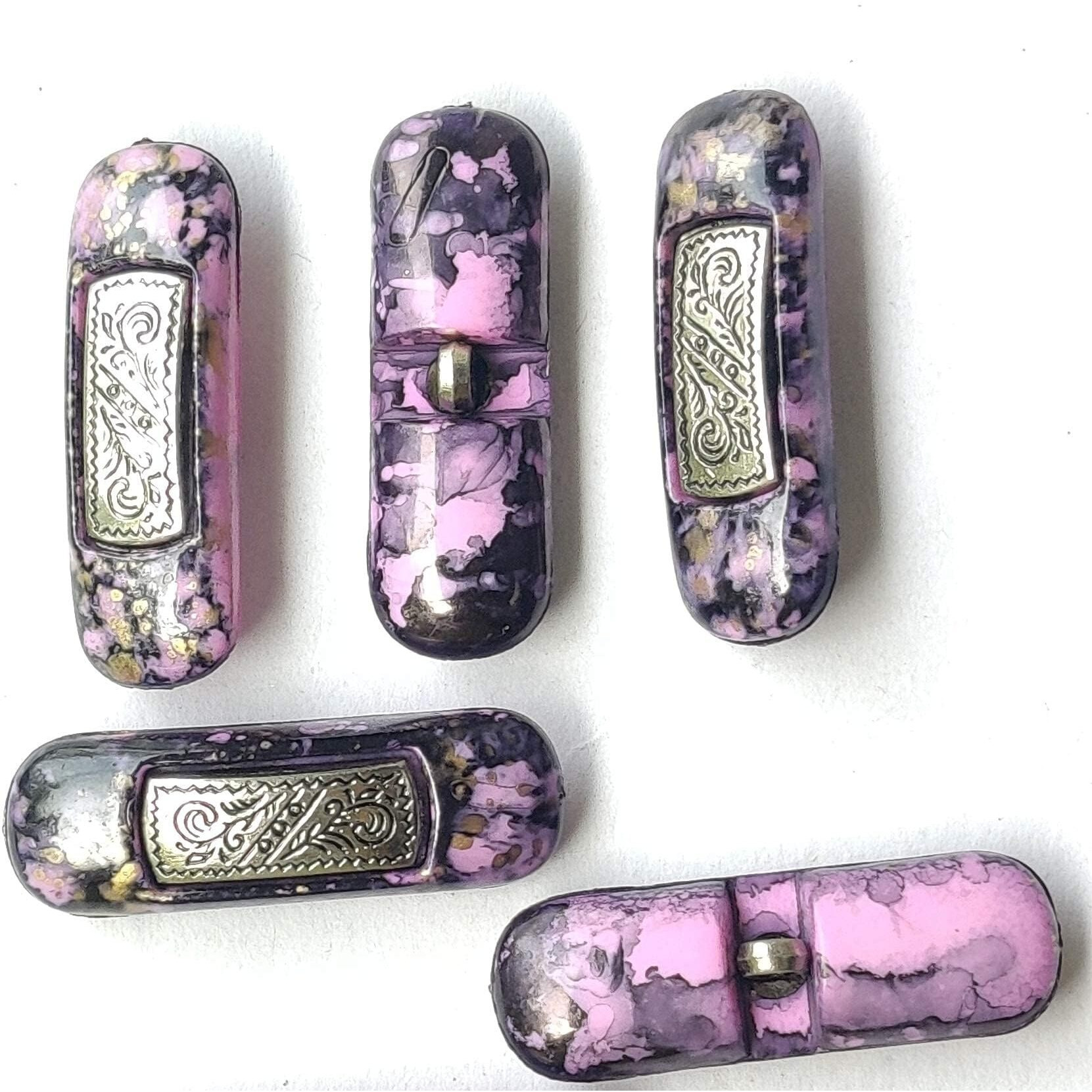Paushak Boutique Purple Silver Designer Printed Button (5 Pieces)
