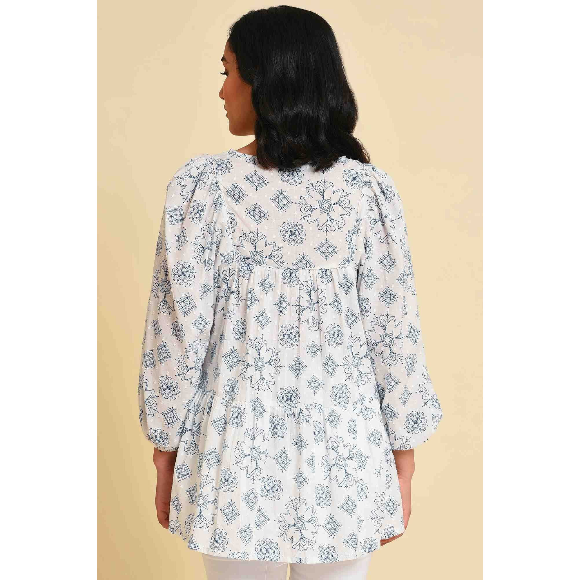 W For Woman White Geometric Print Gathered Top_23Few31218-810424_2Xl_16