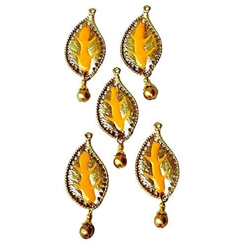 Paushak Boutique Beautiful Golden & Orange Leaf Hanging Button (Piece Of 5)