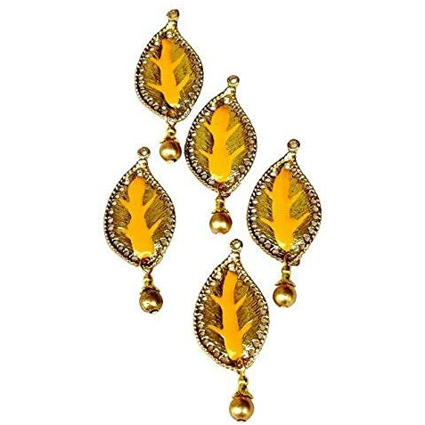 Paushak Boutique Beautiful Golden & Orange Leaf Hanging Button (Piece Of 5)