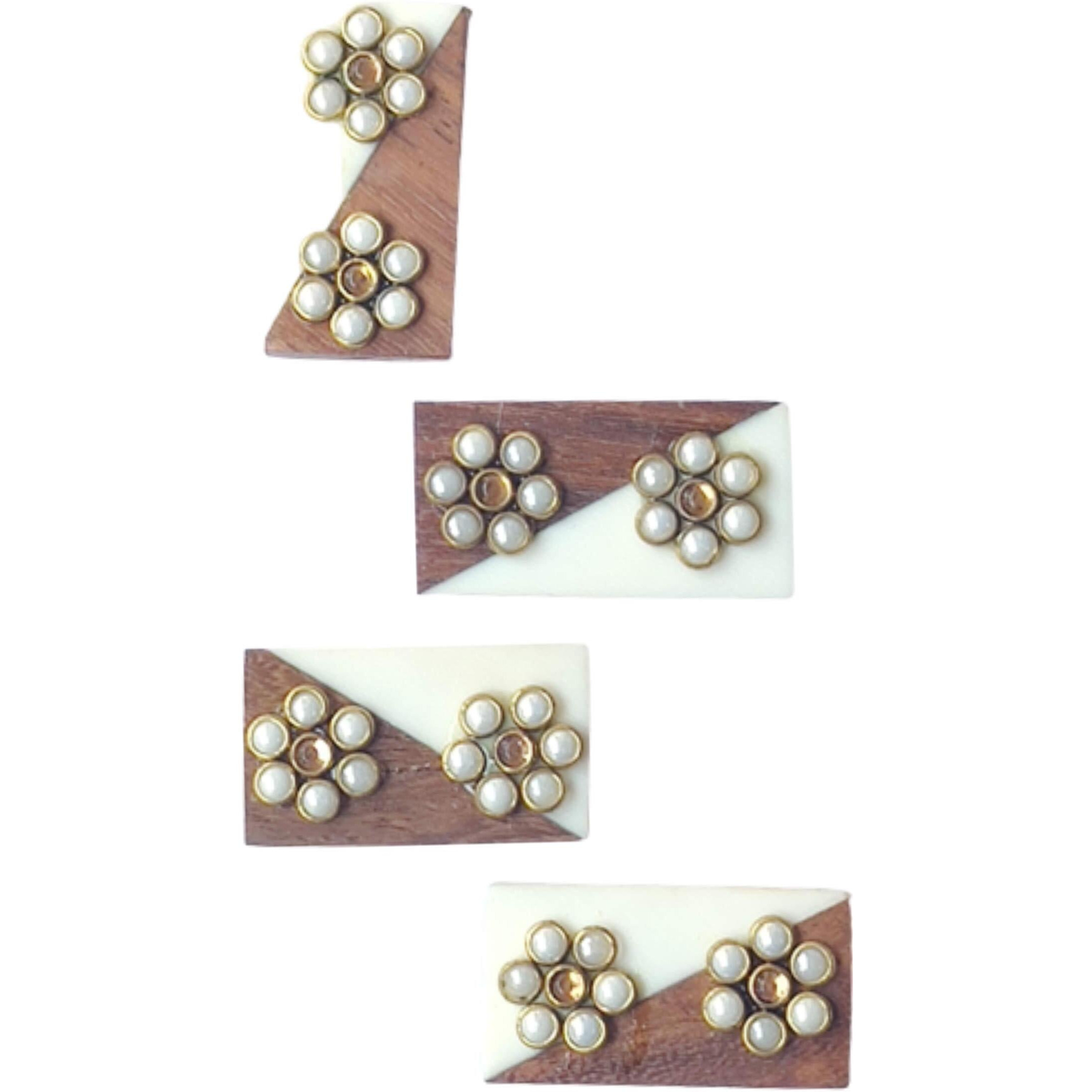 Paushak Boutique Double Combination Wooden And White Button For Indian Dresses For Kurties,Gowns And Party Wears Dresses (Piece Of 4)