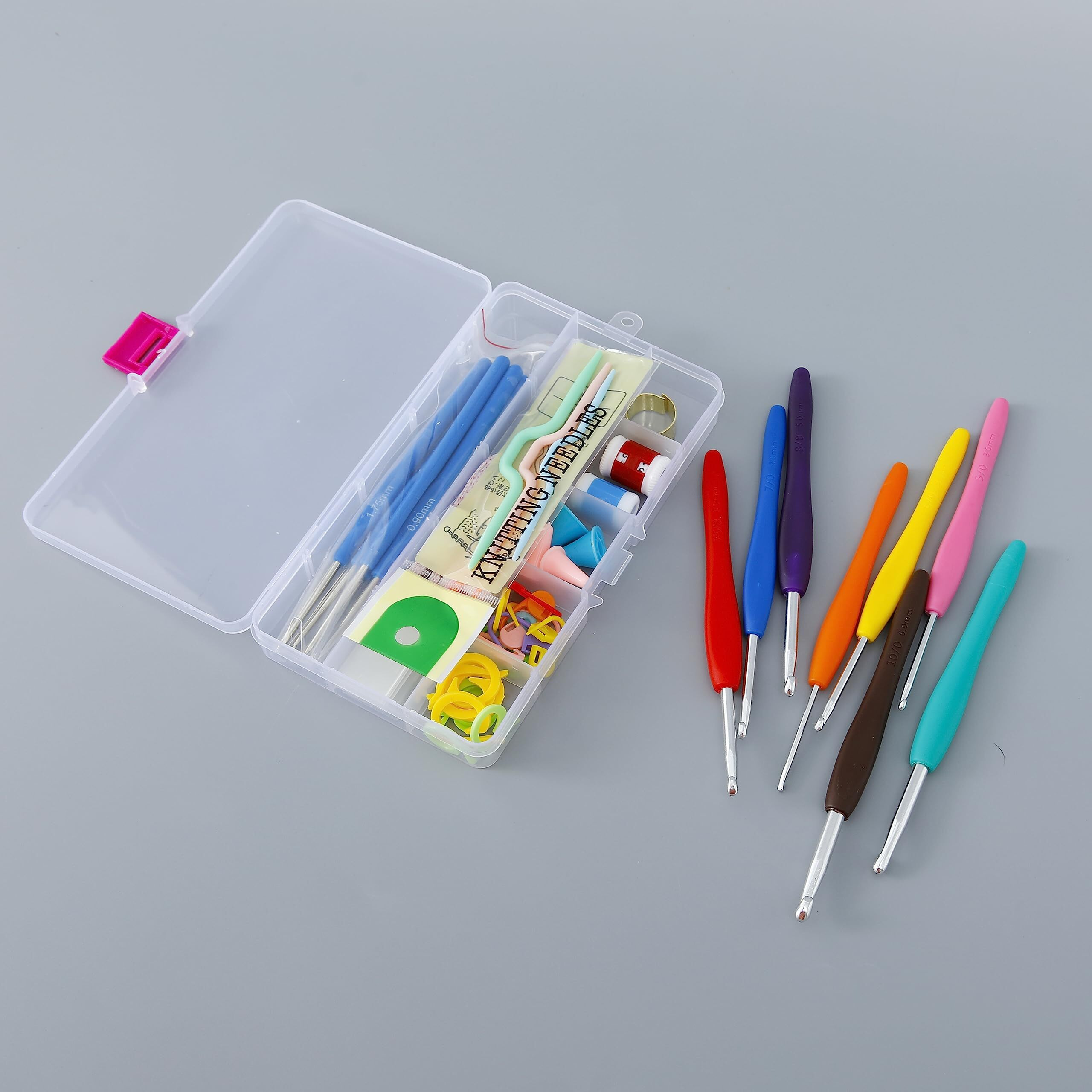 Kuber Industries Crochet Hook Needle Set Of 53 With Case|Ergonomic Sewing Knitting Needle Kit (Transparent)