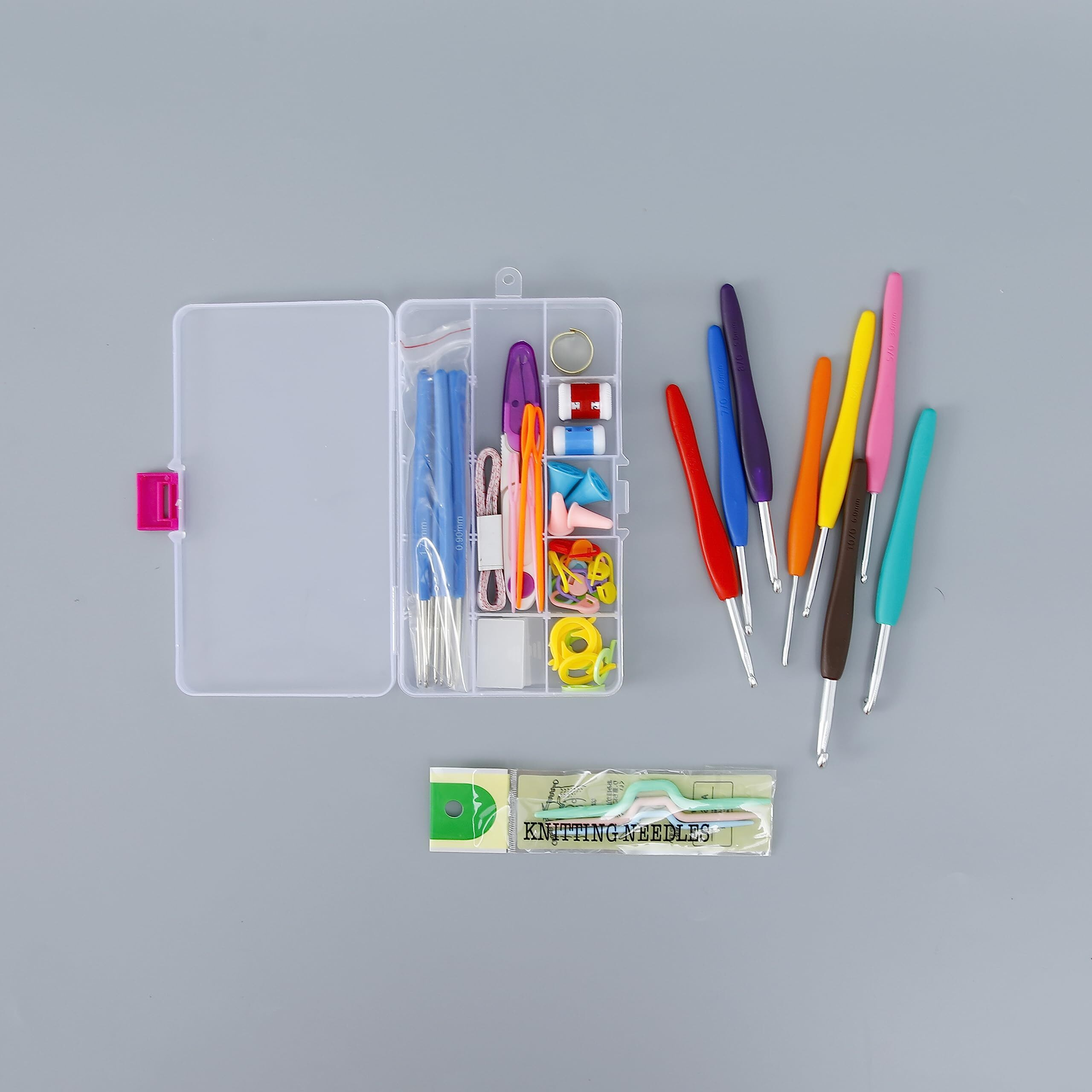 Kuber Industries Crochet Hook Needle Set Of 53 With Case|Ergonomic Sewing Knitting Needle Kit (Transparent)