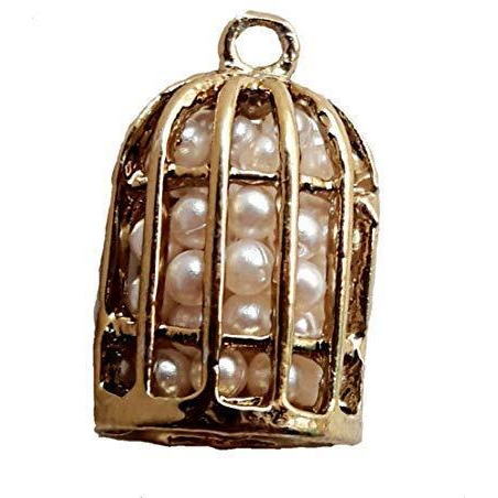 Paushak Boutique Beautiful Golden White Pearl Cage Button For Indian Dresses For Kurties,Gowns And Party Wears Dresses (Piece 4)