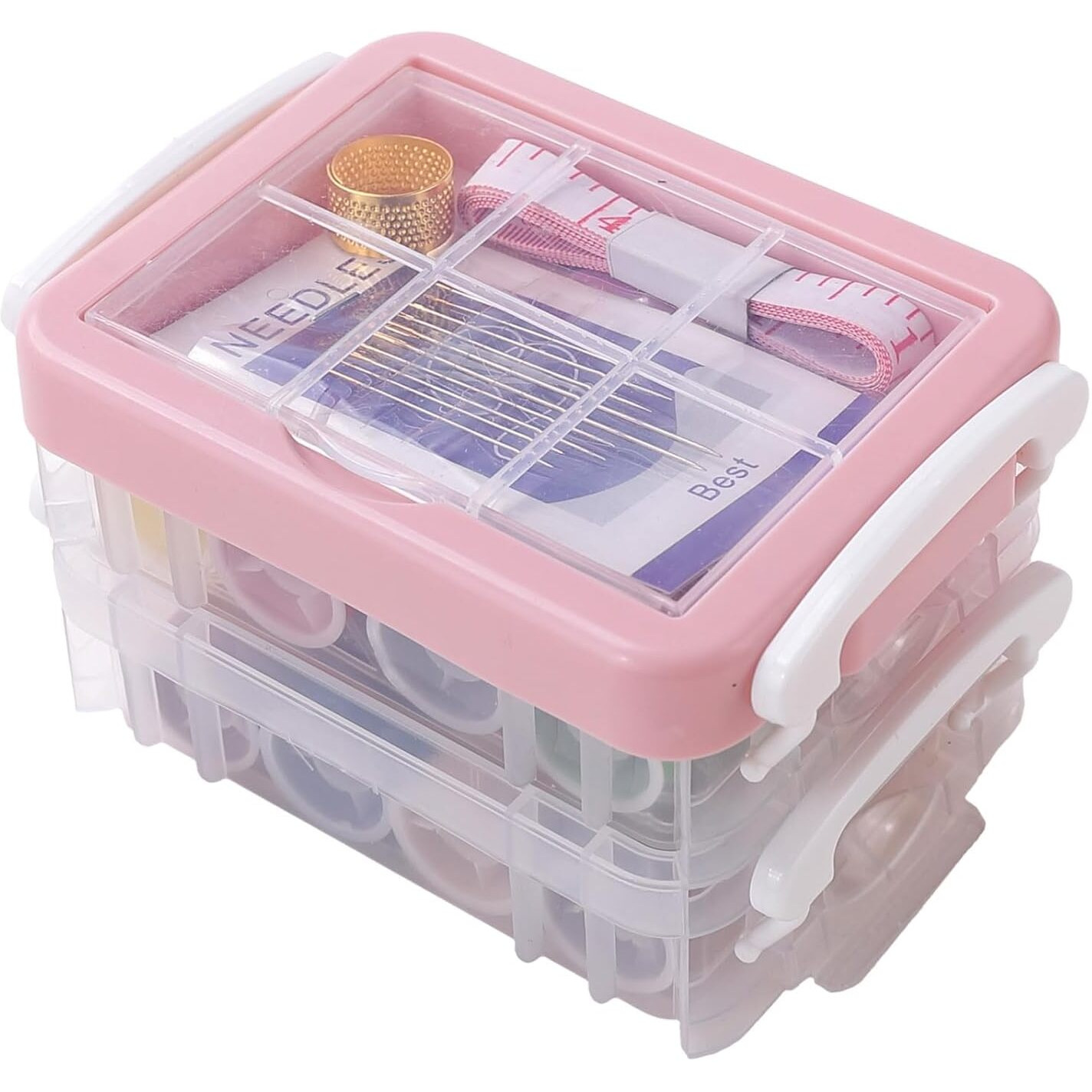 Kuber Industries Multifunctional Sewing Kit Set Of 33|Silai Machine Tools With Polyester Thread|Steel Needles (Transparent)