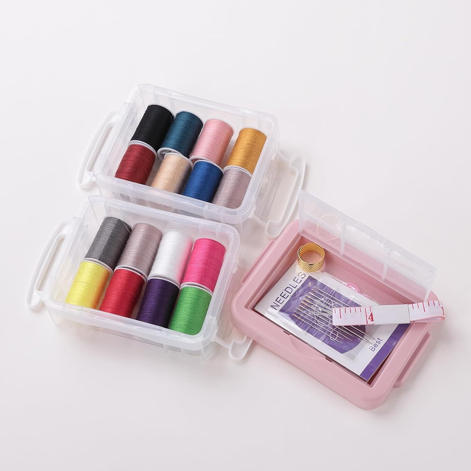 Homestic Multifunctional Sewing Kit Set Of 33|Silai Machine Tools With Polyester Thread|Steel Needles (Transparent)