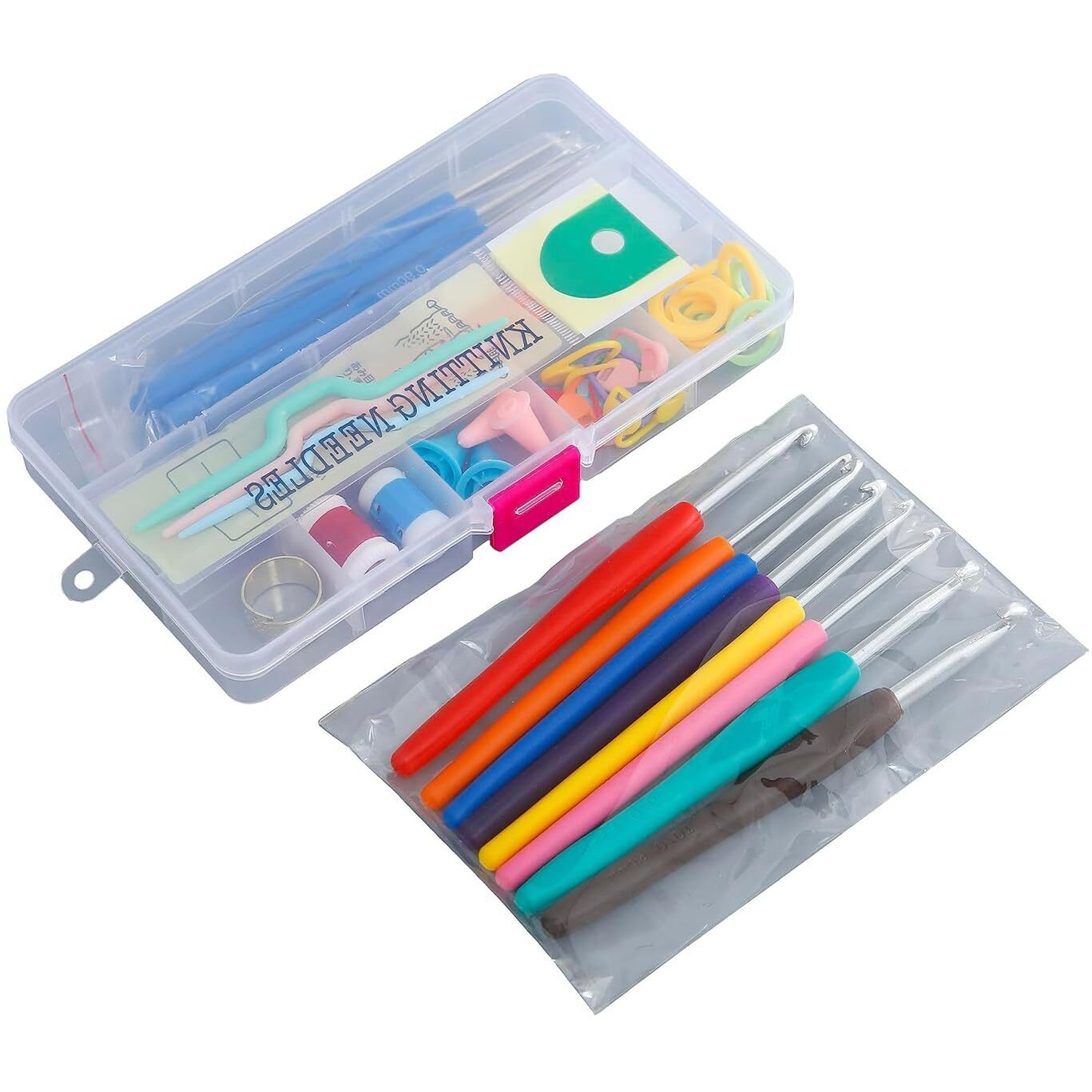 Kuber Industries Crochet Hook Needle Set Of 53 With Case|Ergonomic Sewing Knitting Needle Kit (Transparent)