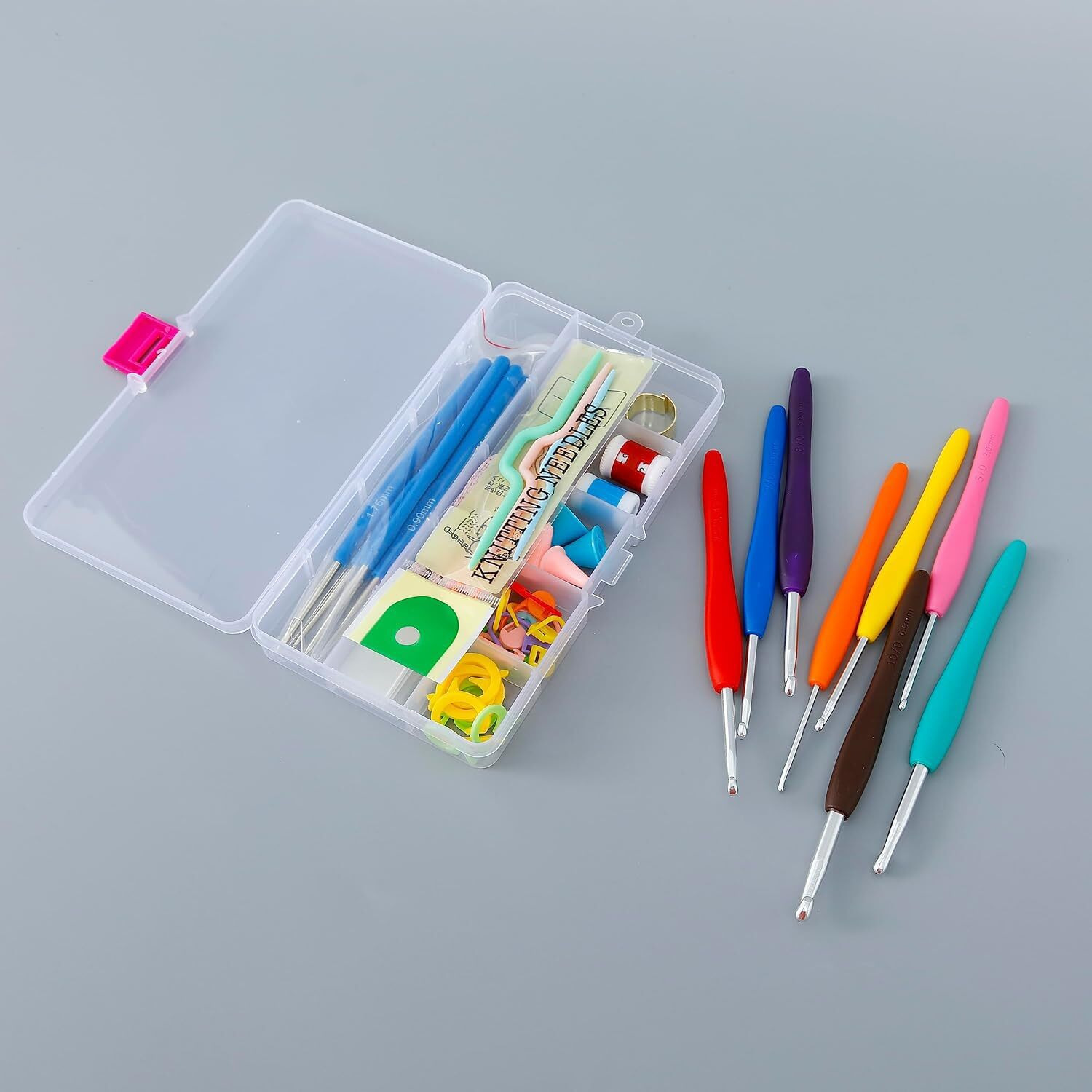 Kuber Industries Crochet Hook Needle Set Of 53 With Case|Ergonomic Sewing Knitting Needle Kit (Transparent)