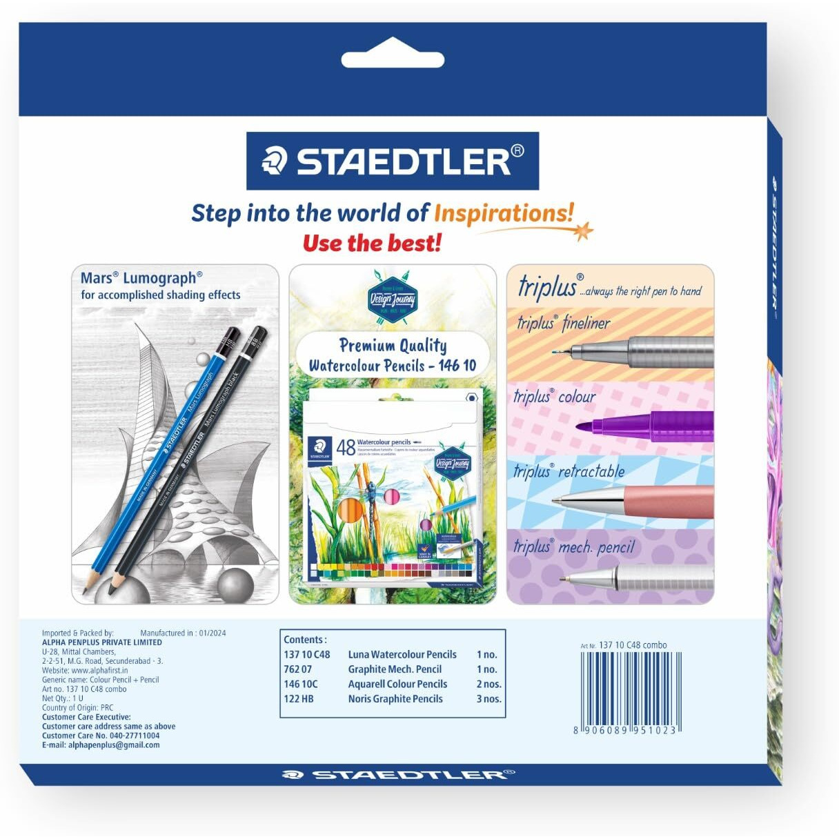 Staedtler Luna 48 Watercolour Pencils Combo Set In Card Board Box Packing Along With Graphite Pencils