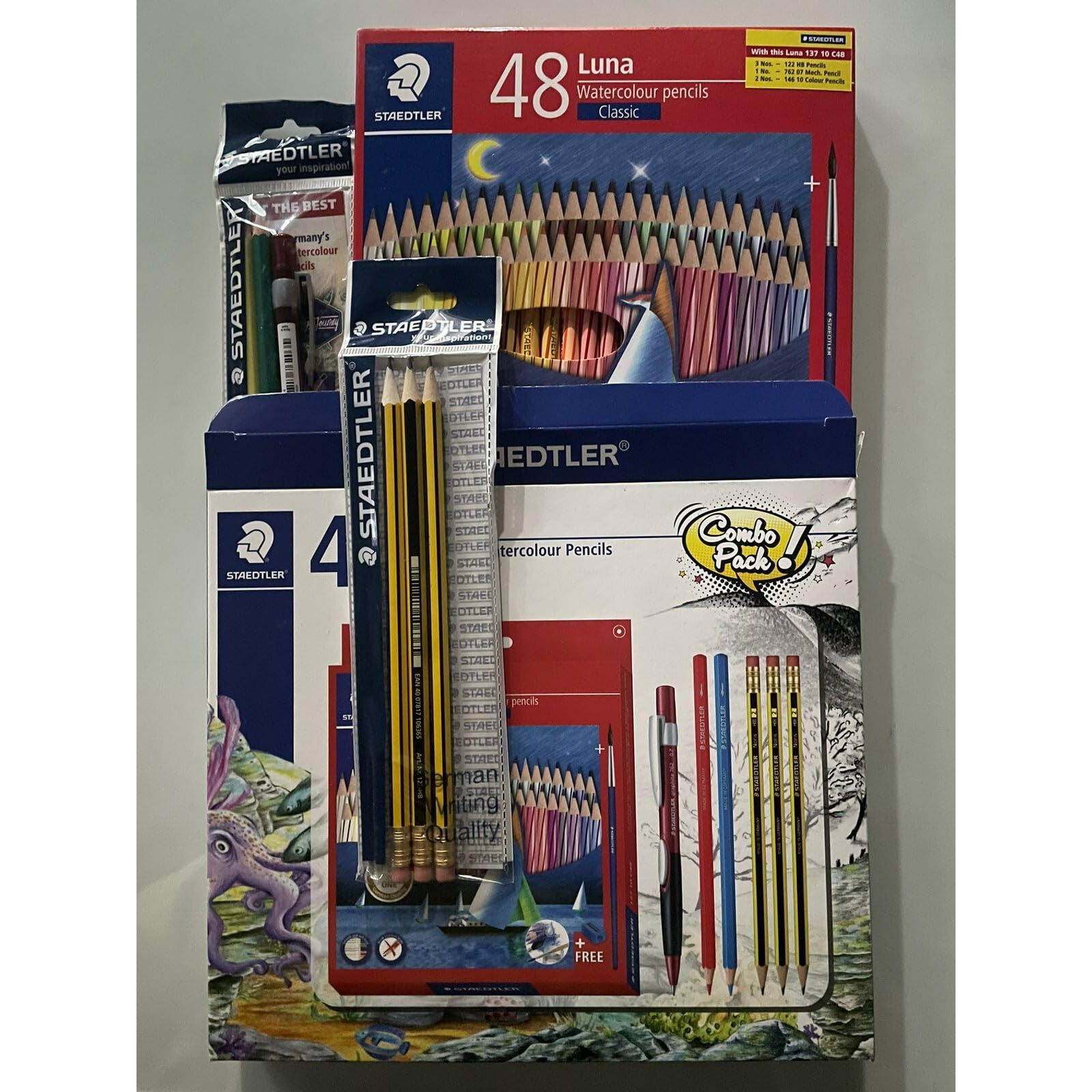 Staedtler Luna 48 Watercolour Pencils Combo Set In Card Board Box Packing Along With Graphite Pencils