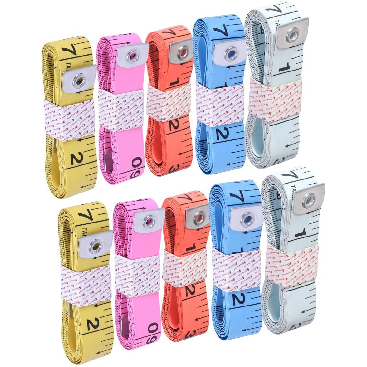 Bureaucrat Measuring Tape - Body Measurement Inch Tape - 60 Inches/150 Cms - Double Side Rulers, Fiberglass, Flexible, Portable,Sewing, Dress Making Tailor's Tape (Multicolour,Pack Of 10)