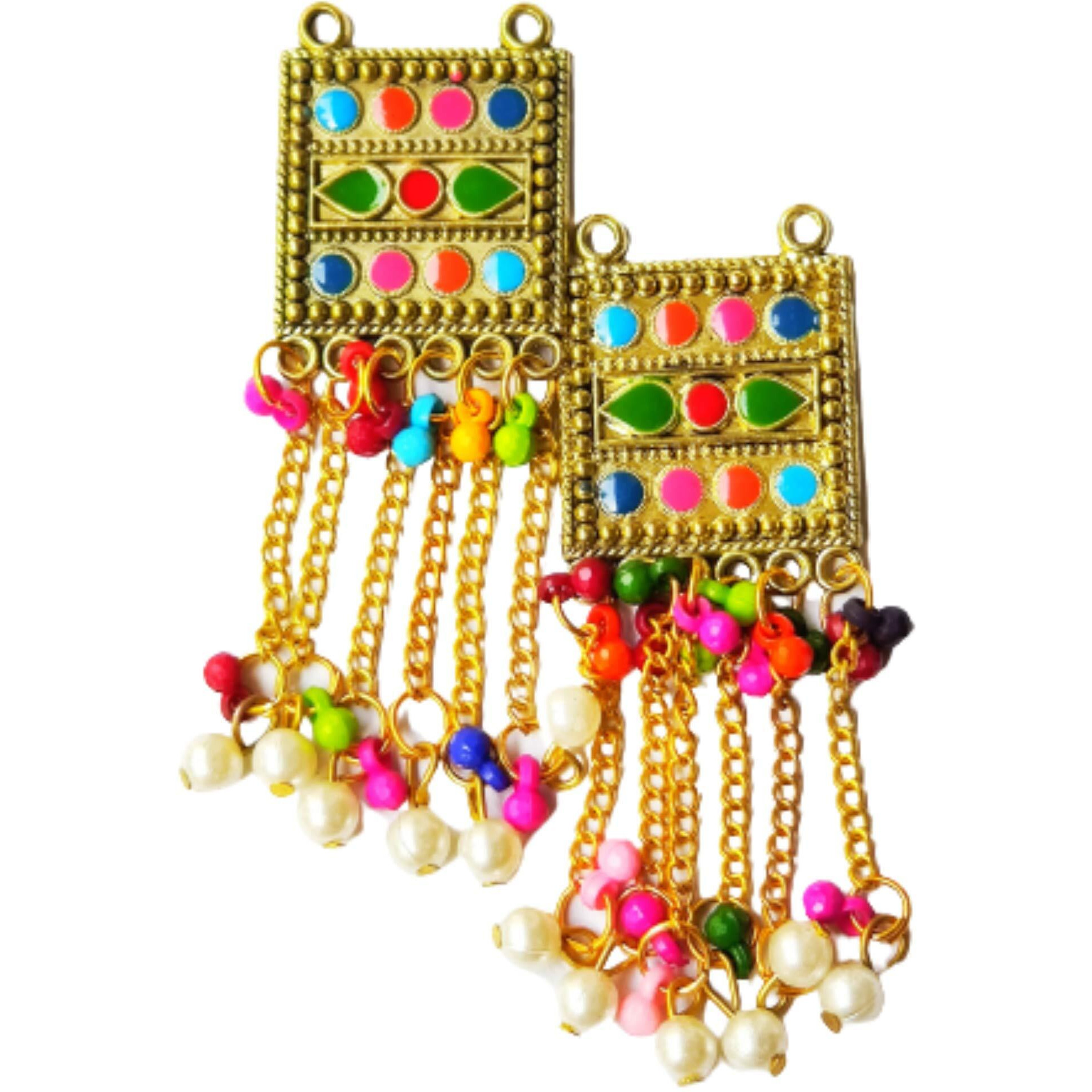 Paushak Boutique Antique Golden Rectangle 6 Multicolour Moti Hanging Button (Set Of 1)