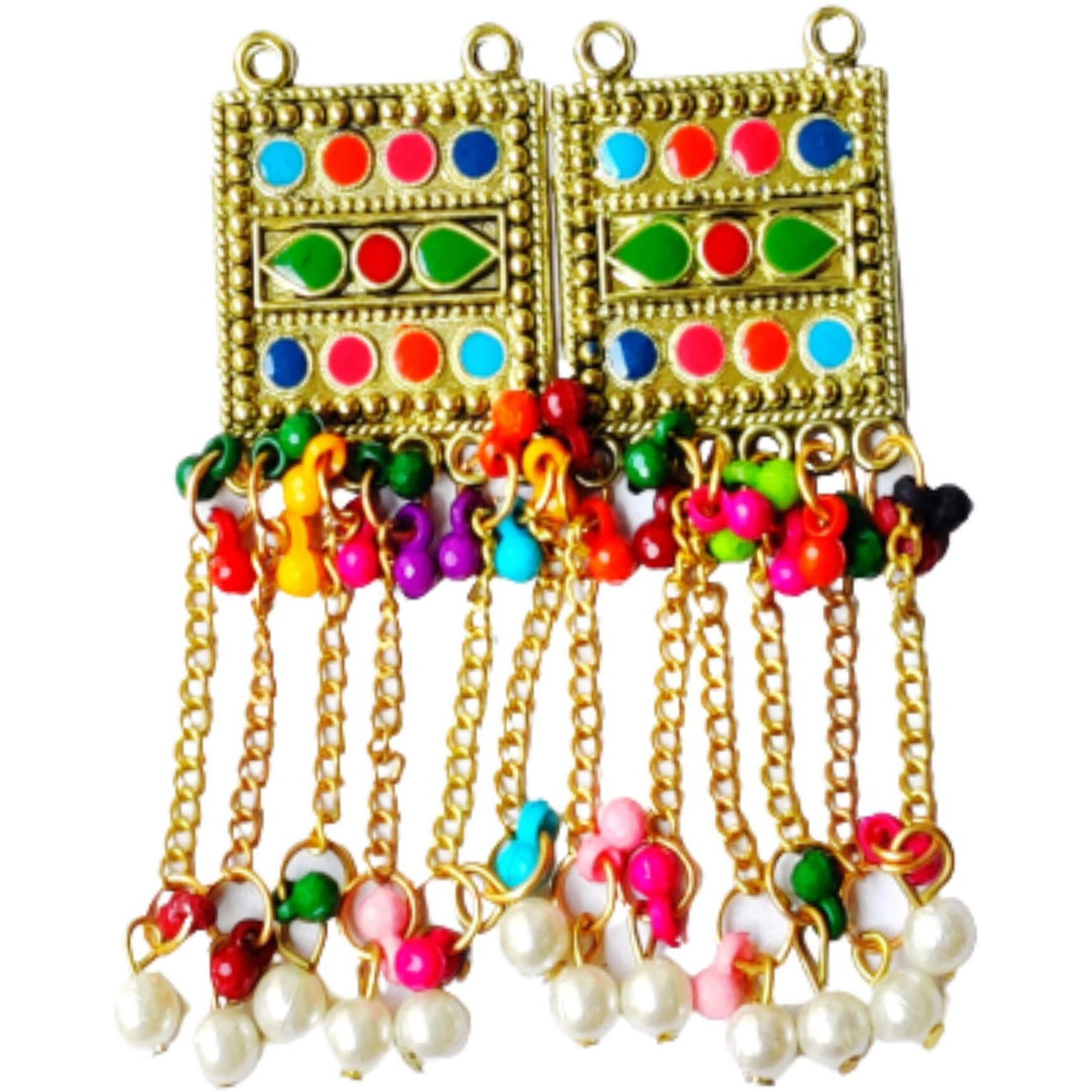 Paushak Boutique Antique Golden Rectangle 6 Multicolour Moti Hanging Button (Set Of 1)