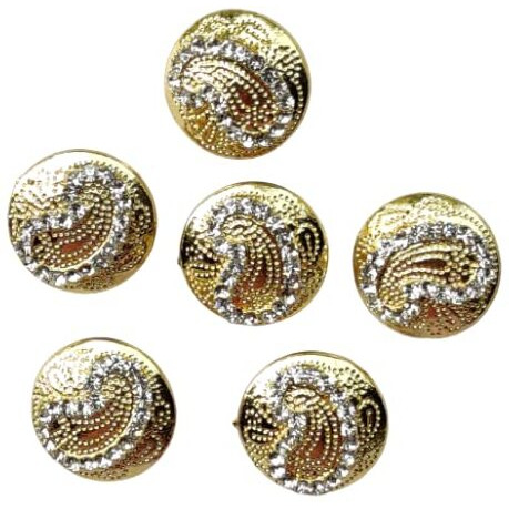 Paushak Boutique Designer Golden Mango Shape Silver Stone Button (Piece Of 3)