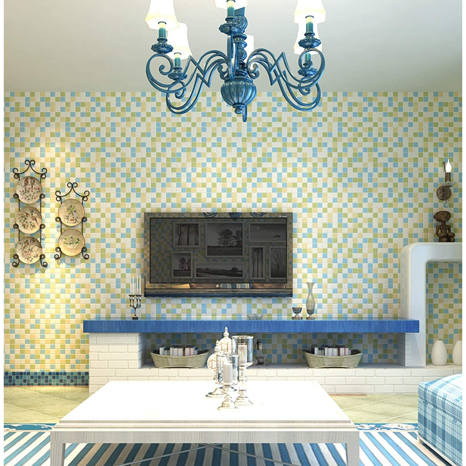 Wolpin Wall Stickers Wallpaper Waterproof Bathroom, Kitchen Tiles Pattern (45 X 300 Cm) Stove Backsplash, Countertop Self Adhesive Decal, Olive Green Decorative Wallpaper