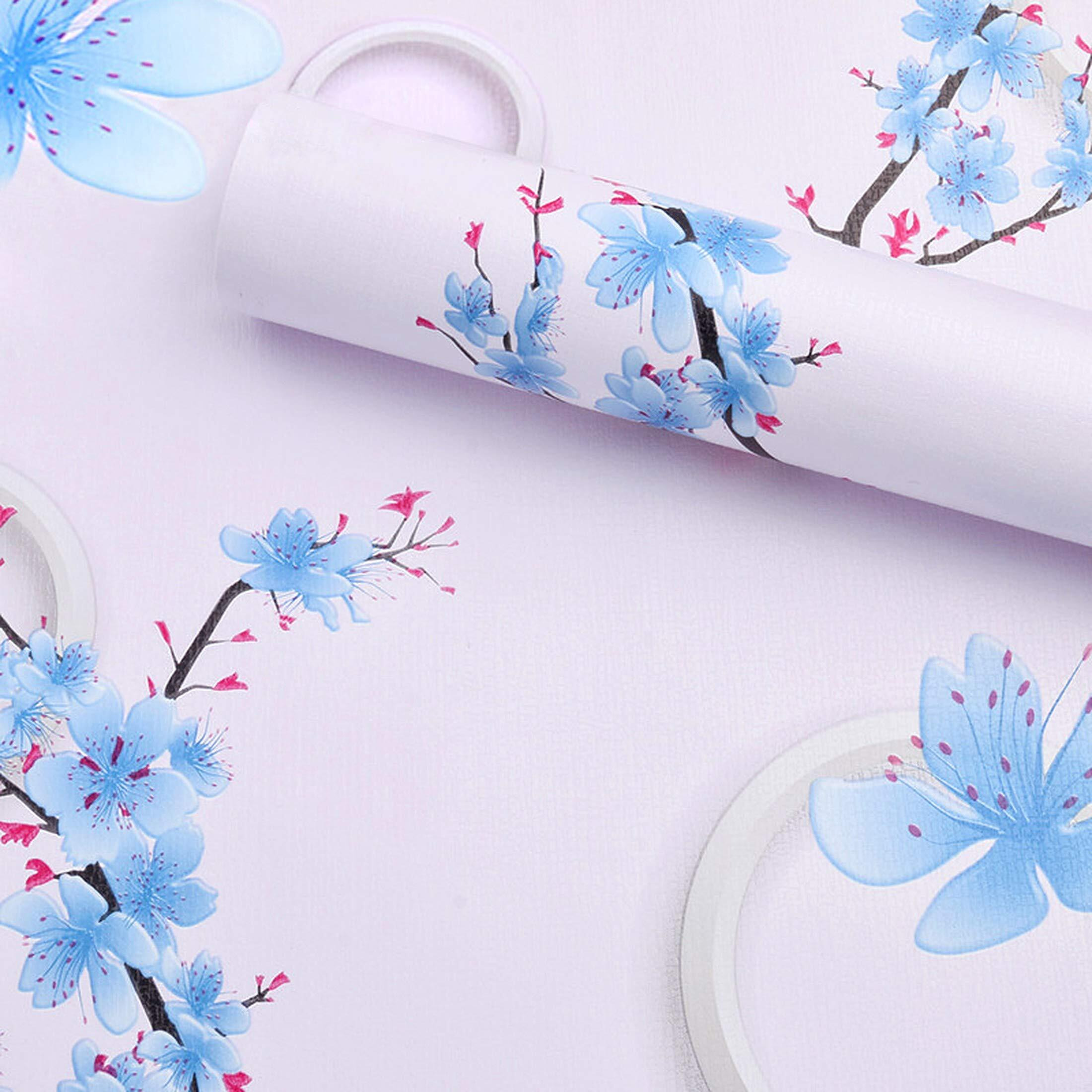Wolpin Wall Stickers Diy Wallpaper (45 X 500 Cm) Flowers And 3D Circles Self Adhesive Decals For Hall, Girls Room Pvc Vinyl, Blue