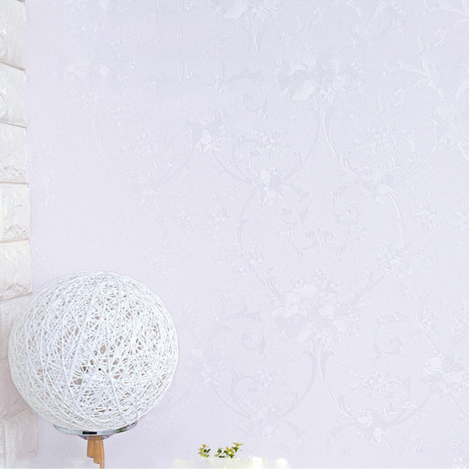 Wolpin Wall Sticker Wallpaper (60 X 300 Cm) Embossed European Home Decor Vines, White