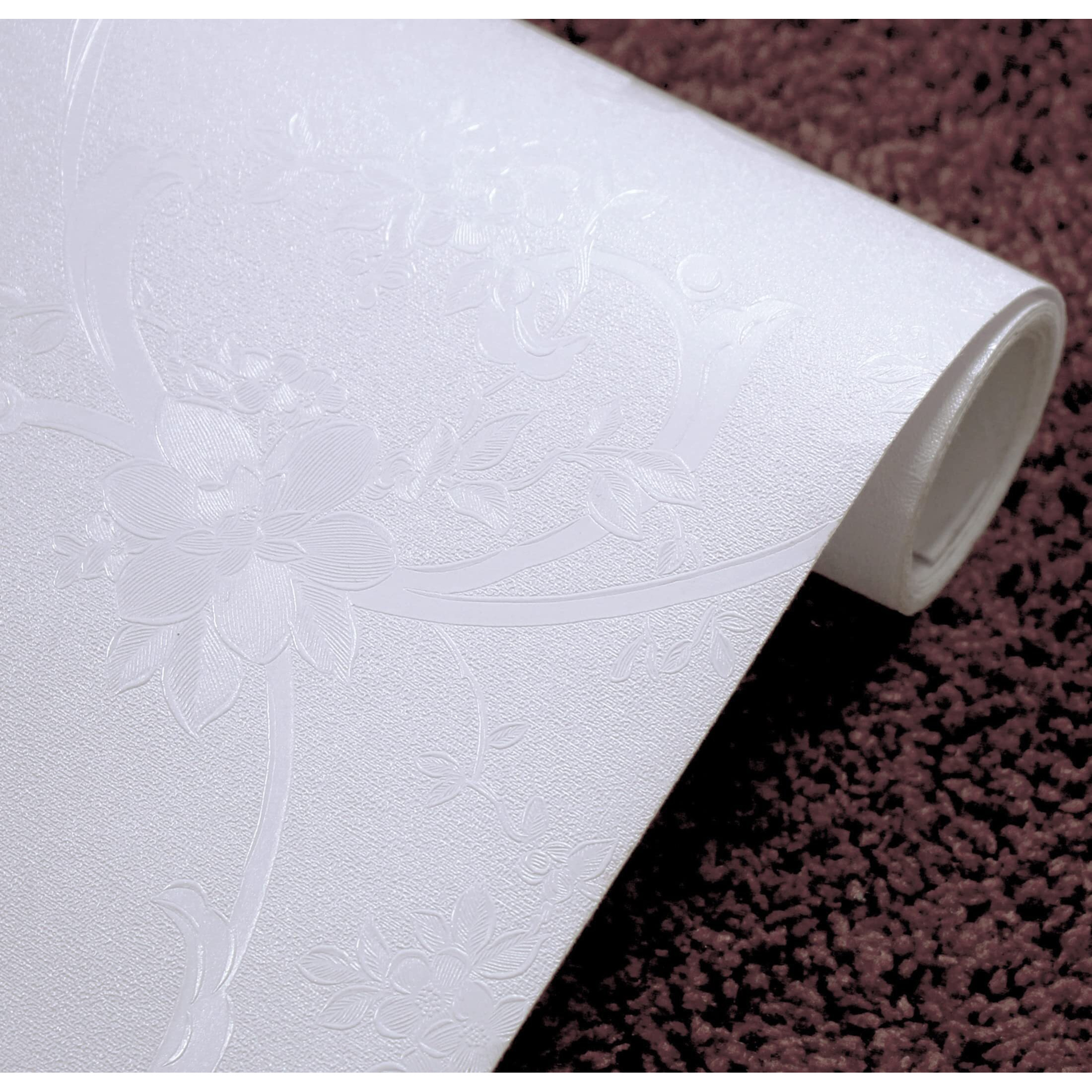 Wolpin Wall Sticker Wallpaper (60 X 300 Cm) Embossed European Home Decor Vines, White