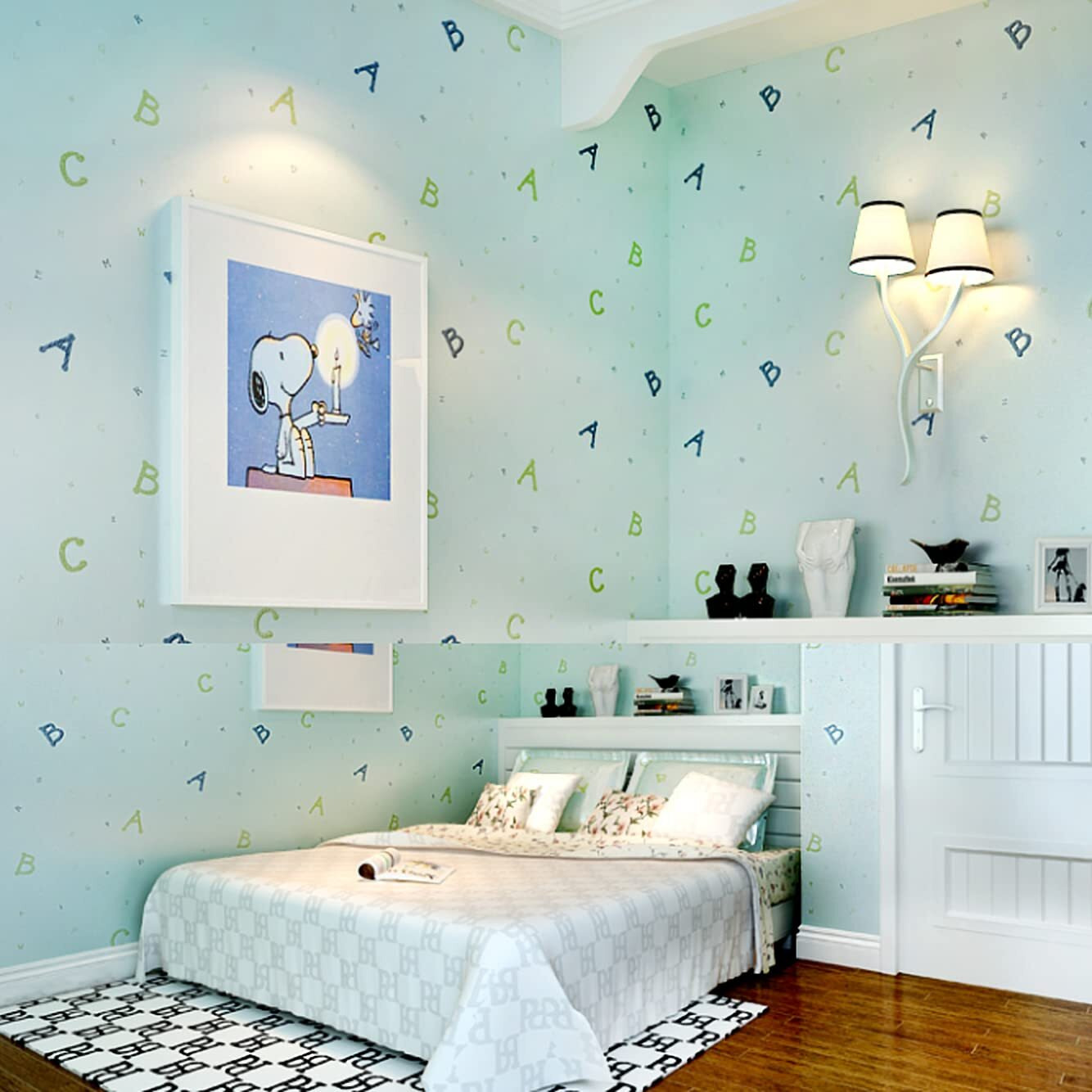 Wolpin Wall Sticker Kids Wallpaper (60 X 300 Cm) Kids Room Alphabets Design, Blue