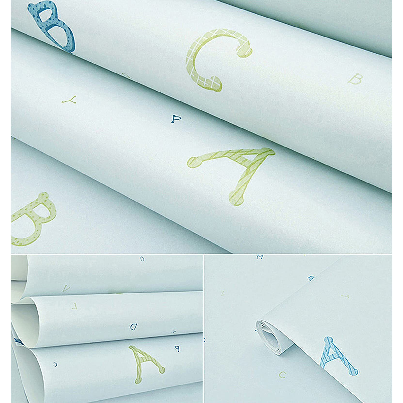 Wolpin Wall Sticker Kids Wallpaper (60 X 300 Cm) Kids Room Alphabets Design, Blue