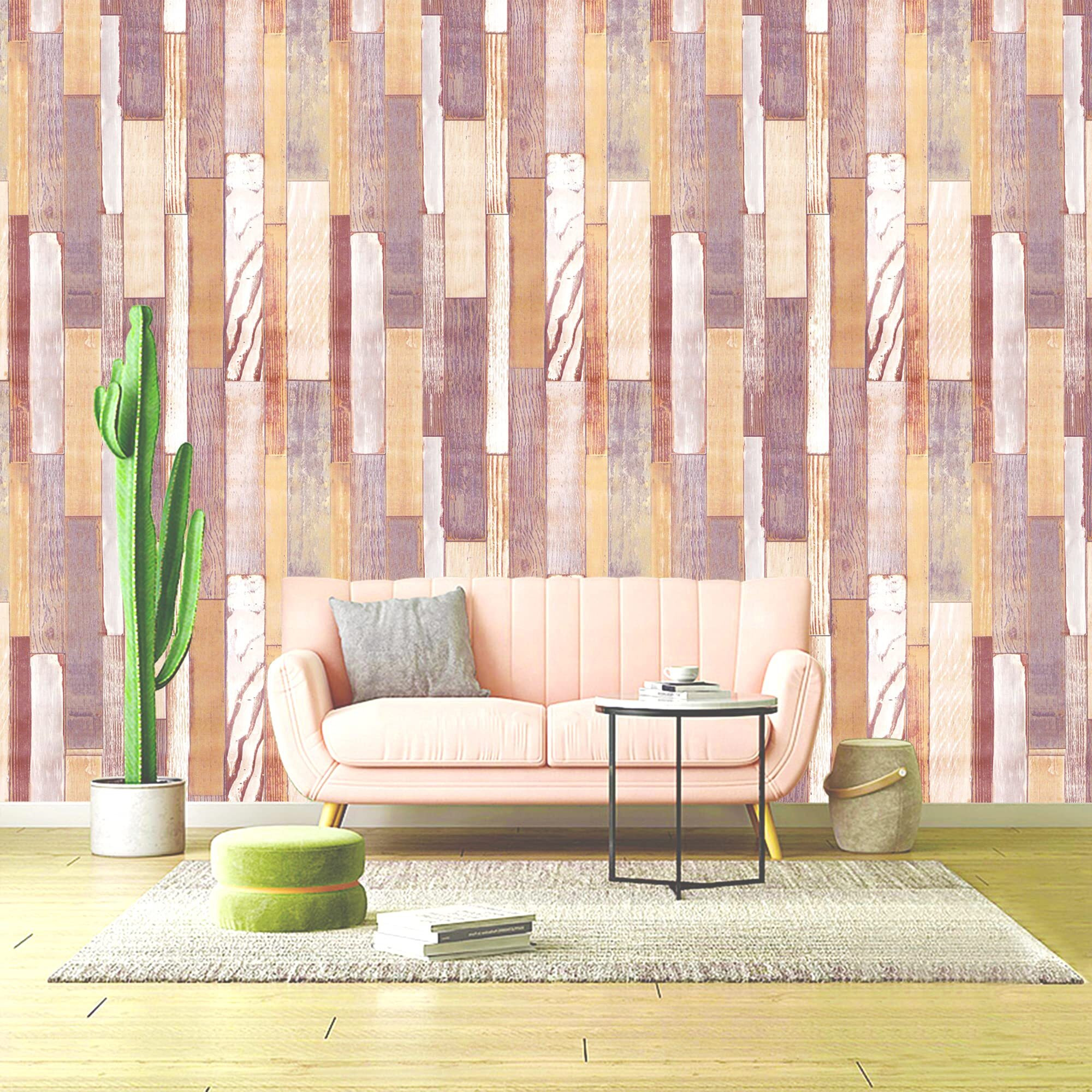 Wolpin Polyvinyl Chloride Furniture Makeover Planks Distressed Wall Sticker (Brown, 60 X 300 Cm)