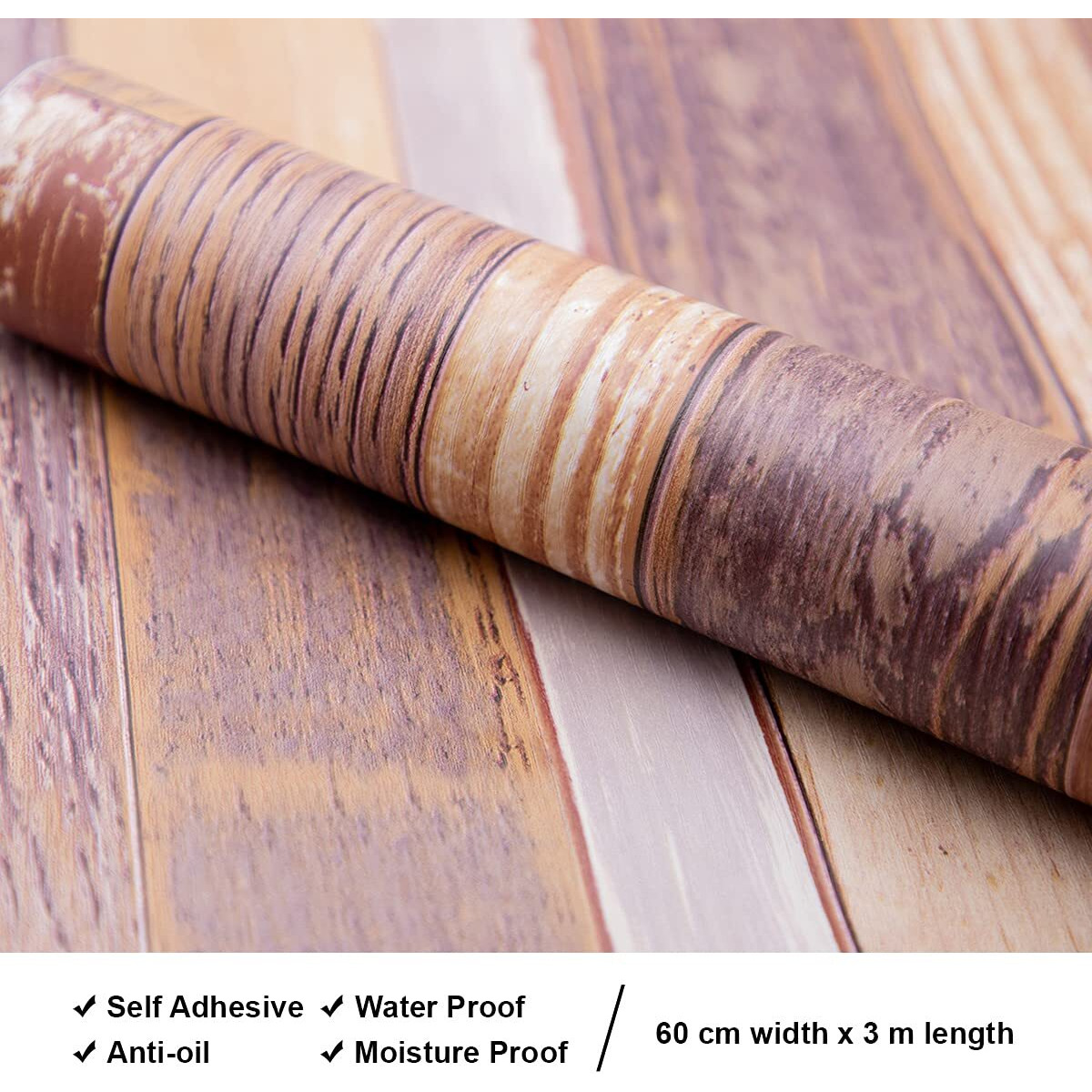 Wolpin Polyvinyl Chloride Furniture Makeover Planks Distressed Wall Sticker (Brown, 60 X 300 Cm)