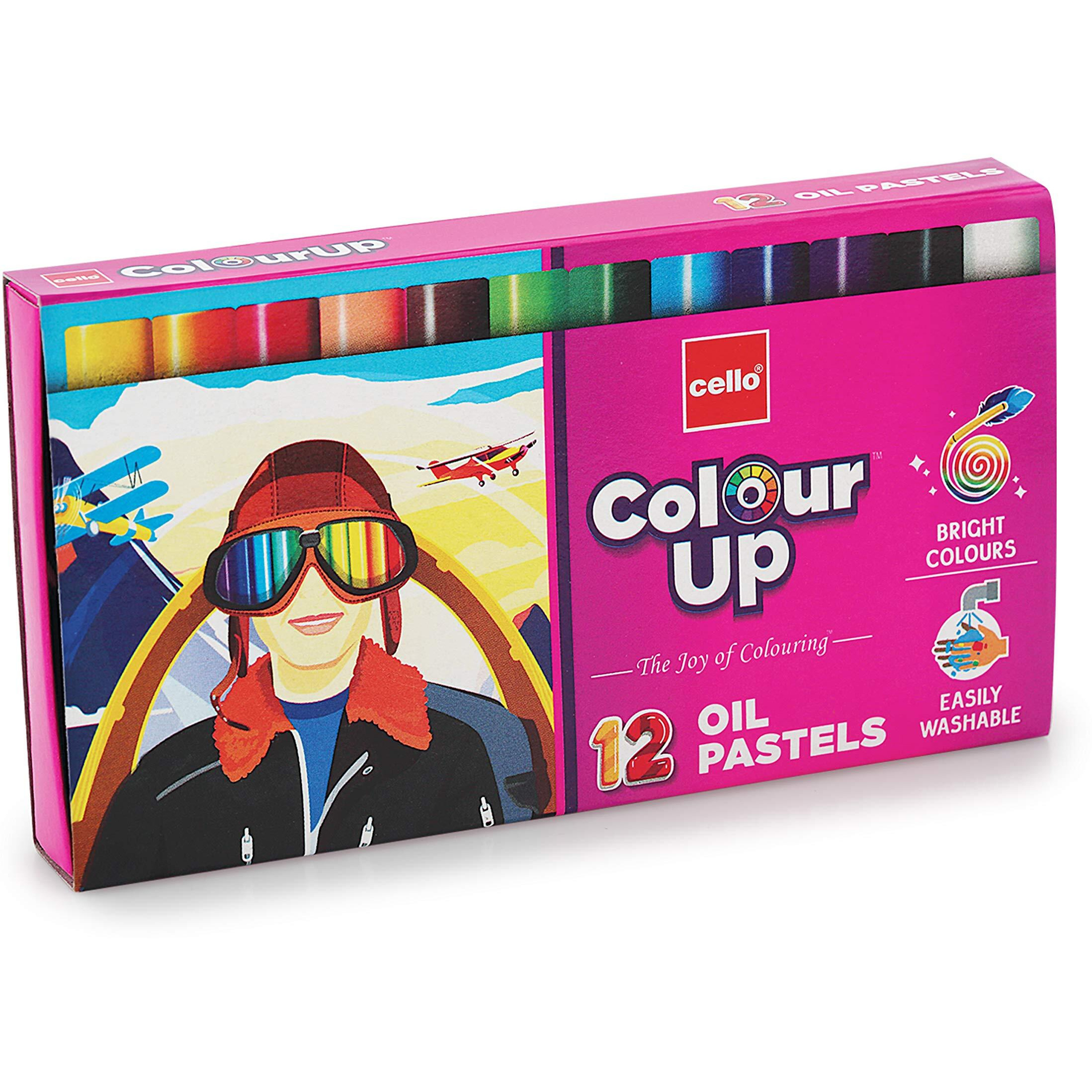 Cello Colourup Oil Pastels-12 Shades|Bright Colours For Kids|Non-Toxic Colouring Range|Adventure Themed Pack Ideal For Gifting|Multicolor
