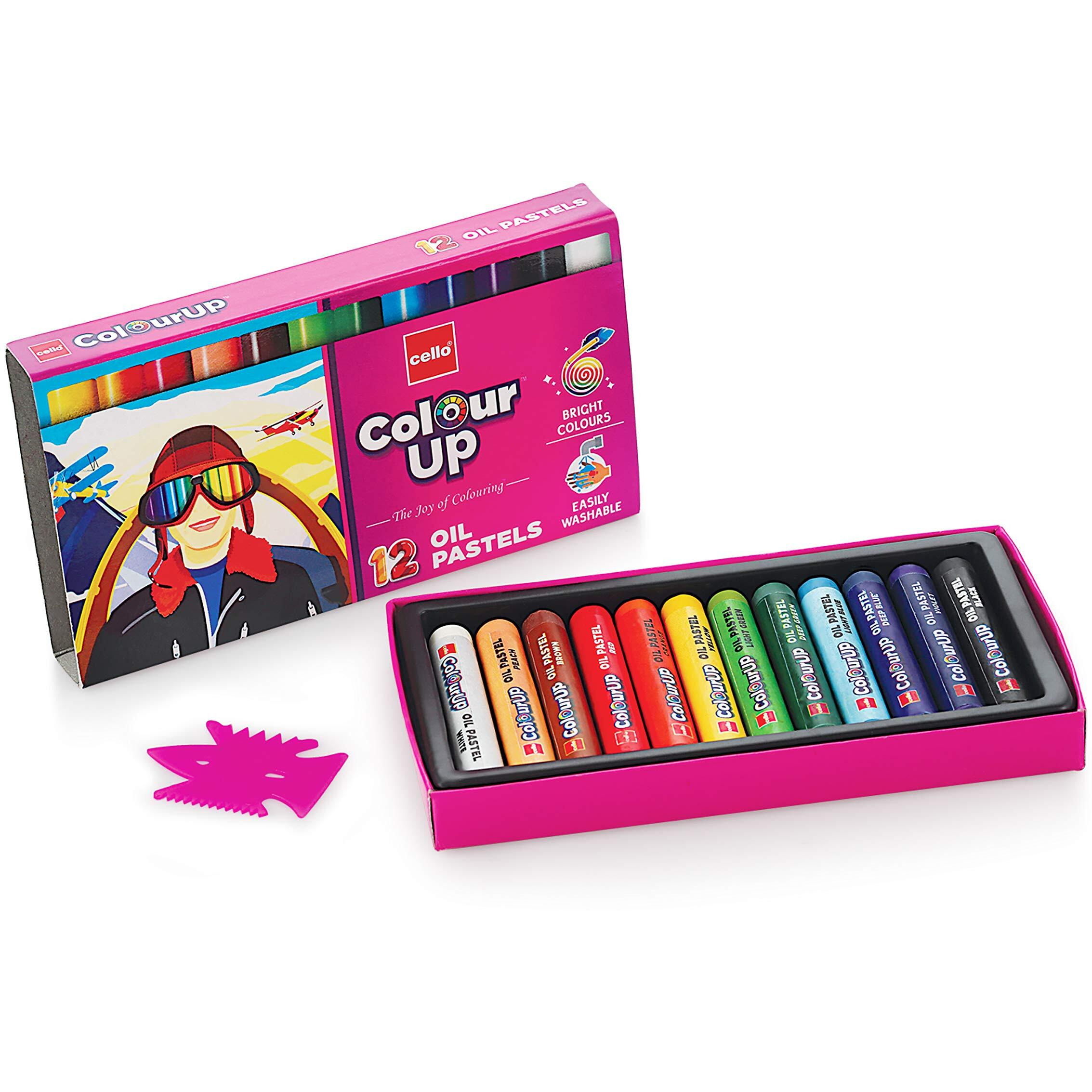 Cello Colourup Oil Pastels-12 Shades|Bright Colours For Kids|Non-Toxic Colouring Range|Adventure Themed Pack Ideal For Gifting|Multicolor