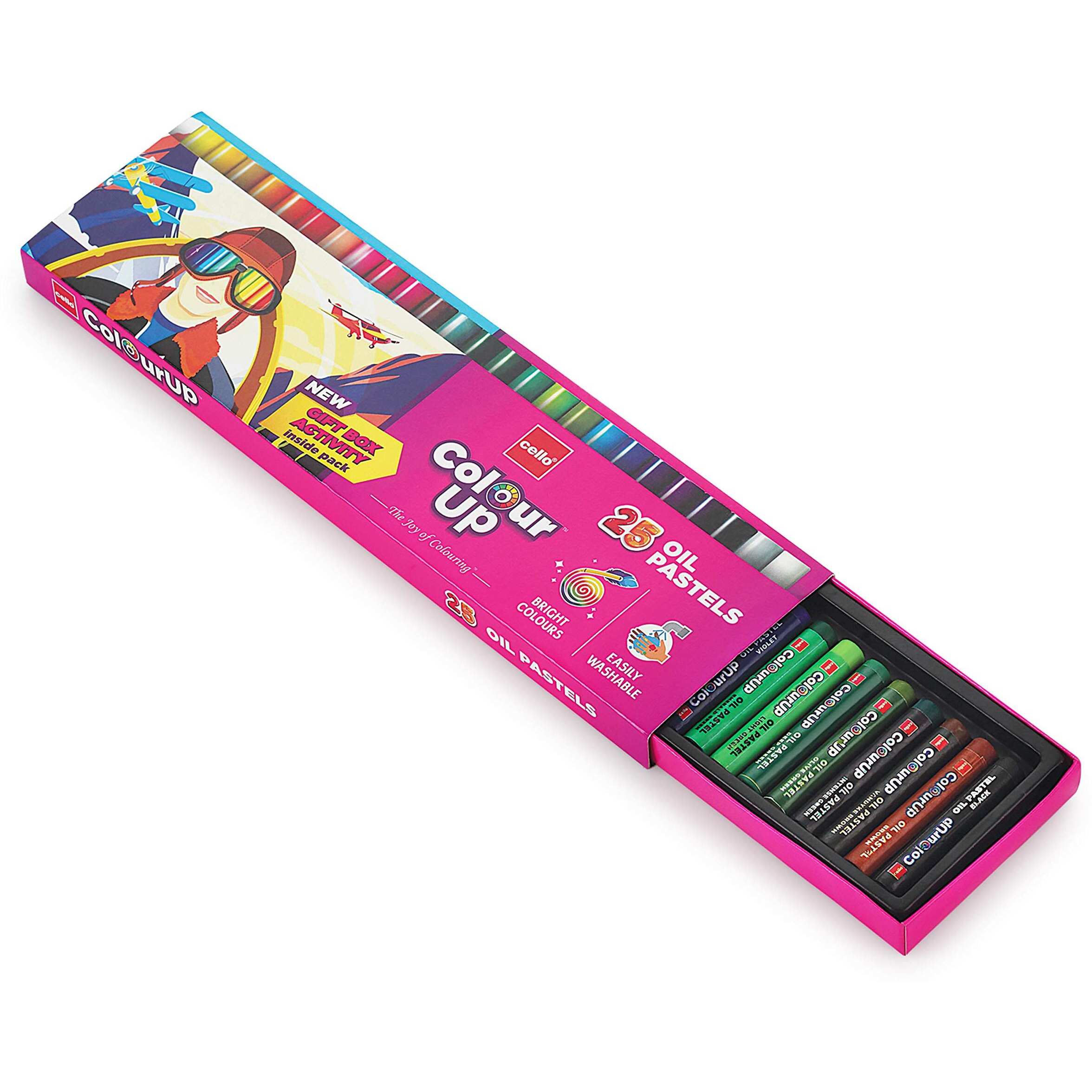 Cello Colourup Oil Pastels-25 Shades | Bright Colours For Kids | Non-Toxic Colouring Range | Adventure Themed Pack Ideal For Gifting