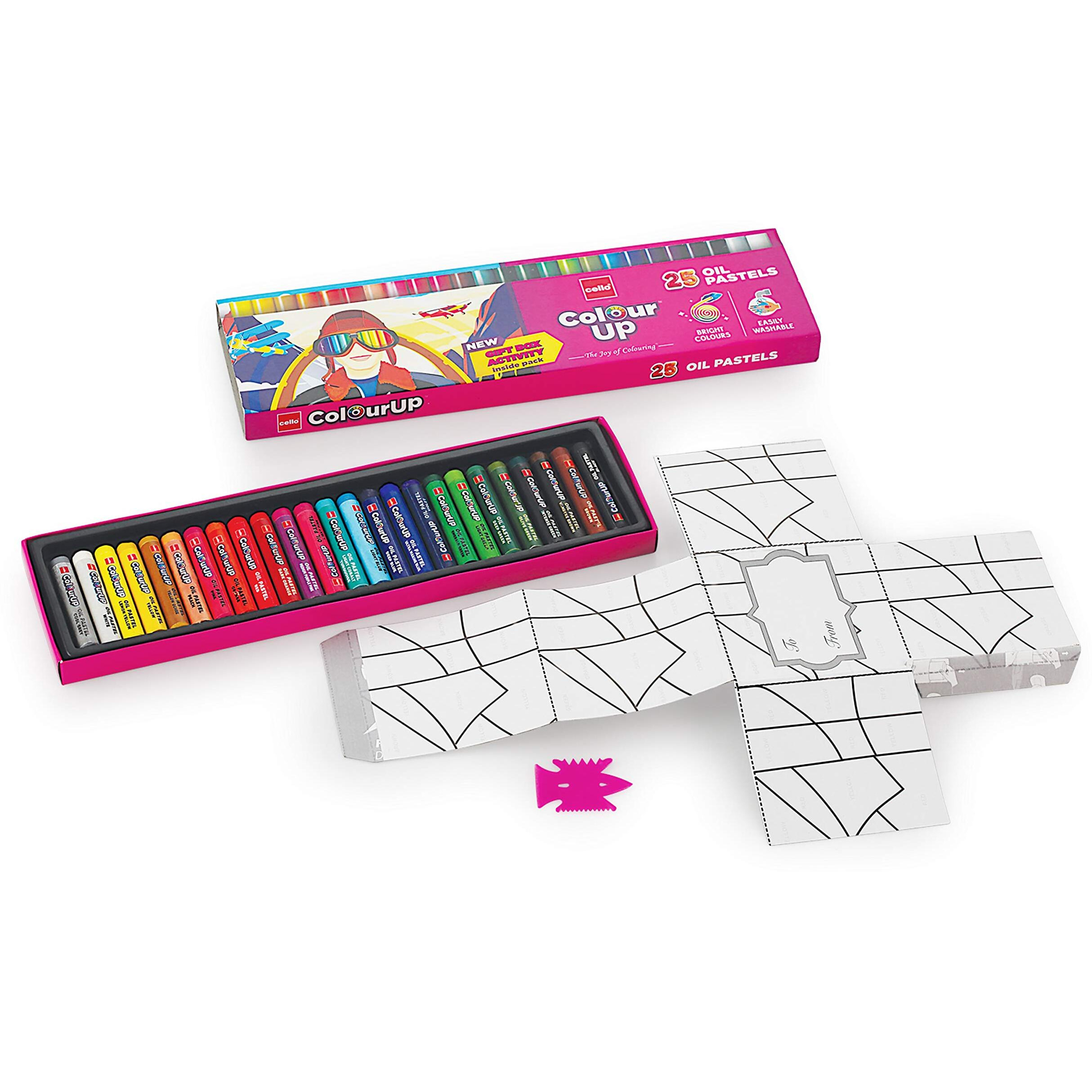 Cello Colourup Oil Pastels-25 Shades | Bright Colours For Kids | Non-Toxic Colouring Range | Adventure Themed Pack Ideal For Gifting