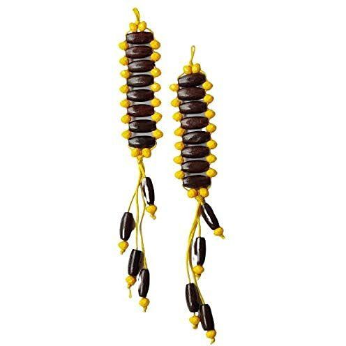 Paushak Boutique Beautiful Wooden Yellow Beads Handmade Hanging Button (Set Of 1)