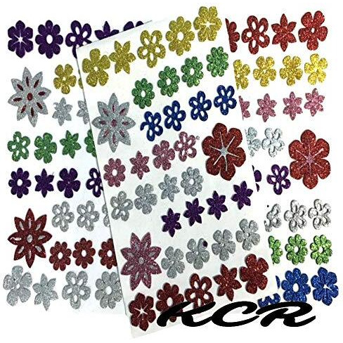 Kcr Eva Foam Glitter Flower Self Adhesive Stickers For Kids, Children Learning Or Art & Craft(Set Of 3)